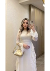 Beyaz Volanlı Şifon Elbise