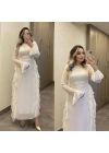 Beyaz Volanlı Şifon Elbise