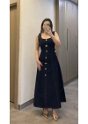Süs Düğmeli Denim Elbise