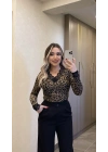 Leopar Dantelli V Yaka Kaşmir Bluz