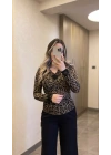 Leopar Dantelli V Yaka Kaşmir Bluz
