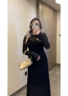 Dantelli Astarlı Siyah Maxi Boy Elbise
