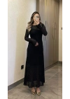 Dantelli Astarlı Siyah Maxi Boy Elbise
