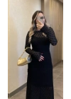 Dantelli Astarlı Siyah Maxi Boy Elbise