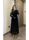 Dantelli Astarlı Siyah Maxi Boy Elbise