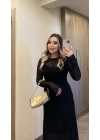 Dantelli Astarlı Siyah Maxi Boy Elbise