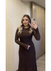 Dantelli Astarlı Acı Kahve Maxi Boy Elbise