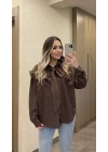 Fularlı Çizgili Gömlek Acı Kahve