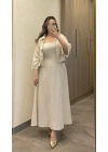 Keten Taş Rengi Elbise Ceket Takım