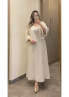 Keten Taş Rengi Elbise Ceket Takım
