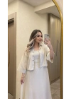 Keten Taş Rengi Elbise Ceket Takım