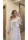 Keten Taş Rengi Elbise Ceket Takım