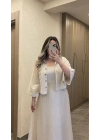 Keten Taş Rengi Elbise Ceket Takım