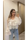 Beyaz Fırfırlı Bluz