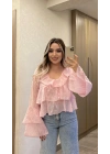 Pembe Fırfırlı Bluz