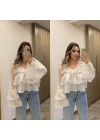Beyaz Fırfırlı Bluz