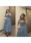 Buz Mavisi Denim Elbise