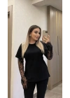 Kolu Dantelli Siyah Tshirt