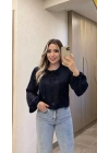 Lacivert Dantelli Gömlek