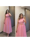 Kabartma Çiçekli Brode Elbise Pembe