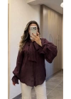 Bordo Fularlı Tensel Gömlek