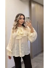 Ekru Fularlı Tensel Gömlek