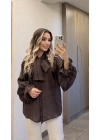 Acı Kahve Fularlı Tensel Gömlek