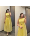 Kabartma Çiçekli Sarı Elbise