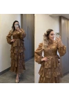 Katkatlı Kahverengi Elbise
