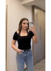 Boynu Dantelli Siyah Body