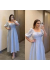 Bebe Mavi Yakası Büzgülü Müslin Elbise