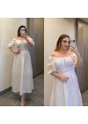 Beyaz Yakası Büzgülü Müslin Elbise
