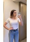 Beyaz Dantelli Kayık Yaka Bluz