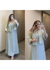 Mint Keten Elbise Ceket Takım