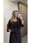Acı Kahve Keten Elbise Ceket Takım