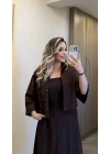 Acı Kahve Keten Elbise Ceket Takım