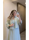 Mint Keten Elbise Ceket Takım