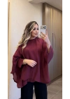 Bordo Tensel Pelerin Bluz