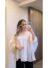 Beyaz Tensel Pelerin Bluz
