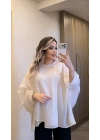 Beyaz Tensel Pelerin Bluz