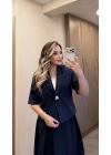 Lacivert Etek Blazer Ceket Takım