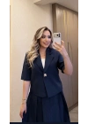 Lacivert Etek Blazer Ceket Takım
