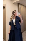 Lacivert Etek Blazer Ceket Takım