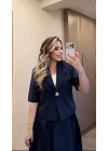 Lacivert Etek Blazer Ceket Takım