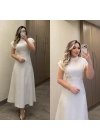 Göğüs Büzgülü Beyaz Elbise