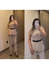 Bej Kemerli Yelek Takım