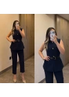 Lacivert Kemerli Yelek Takım