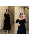 Siyah Yakası Büzgülü Müslin Elbise
