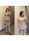 Bej Bluz Pantolon Takım