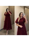 Bordo Güllü Elbise